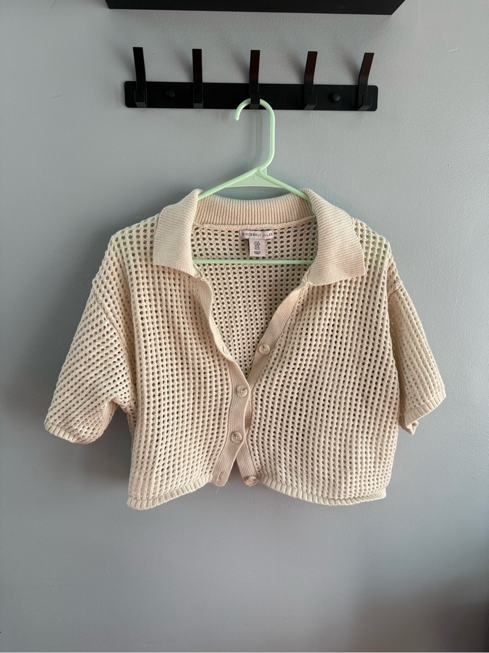Sincerely Jules Cream Open-Knit Polo Sweater
